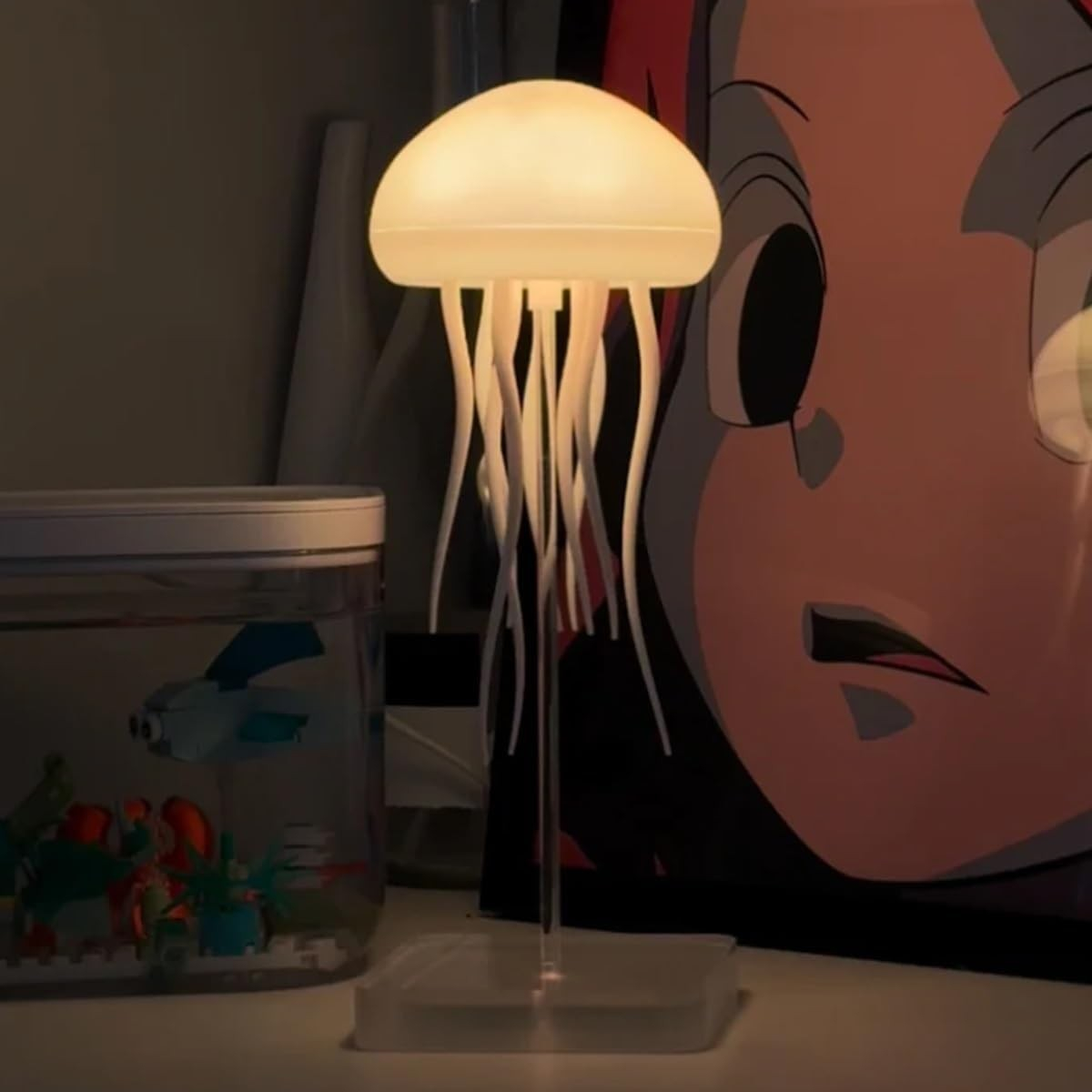 (22x9cm) LED 3D Quallen Lampe USB Home Deko Nachtlicht Beleuchtung mit Beweglichen Tentakeln   Sprachsteuerung - Bunt