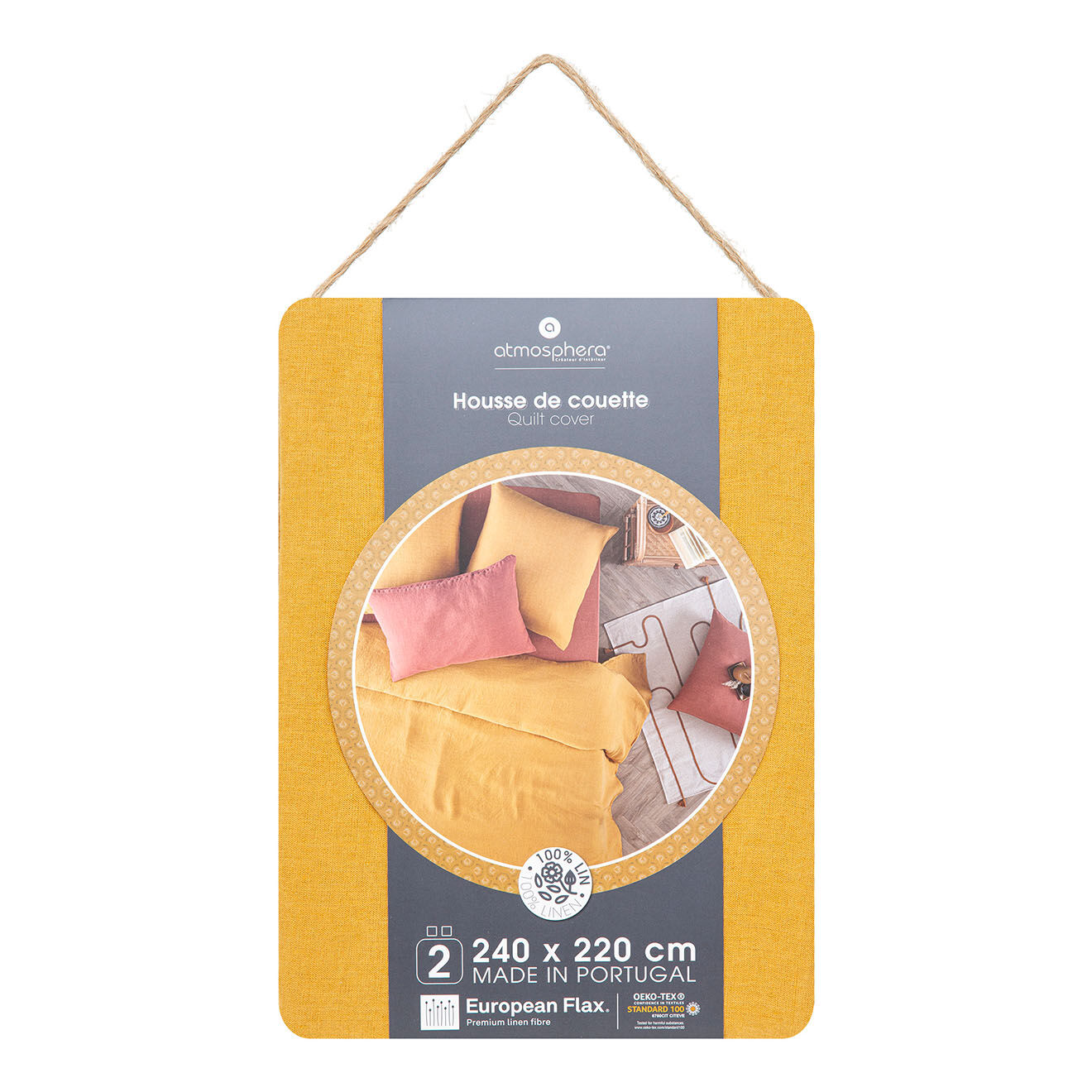 Atmosphera Housse de couette Linah en lin lavé ocre