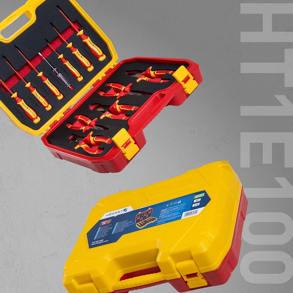 Högert Technik - Kit d'outils isolés 1000 V, 12 pièces | Kit d'outils électriciens | Coffret en plastique pratique : Bricolage