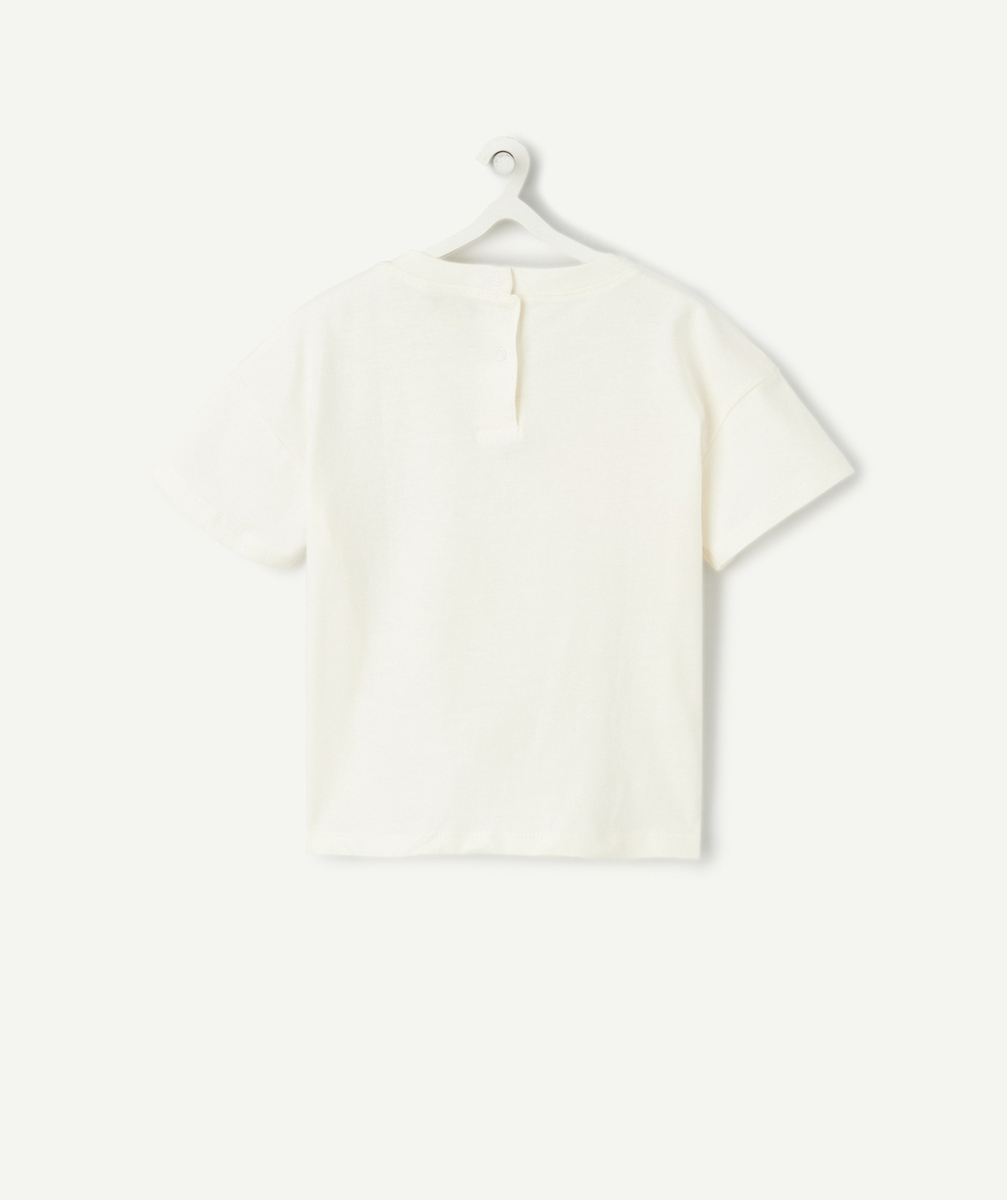 T-SHIRT MANCHES COURTES BÉBÉ FILLE EN COTON BIO ÉCRU MOTIF OISEAUX