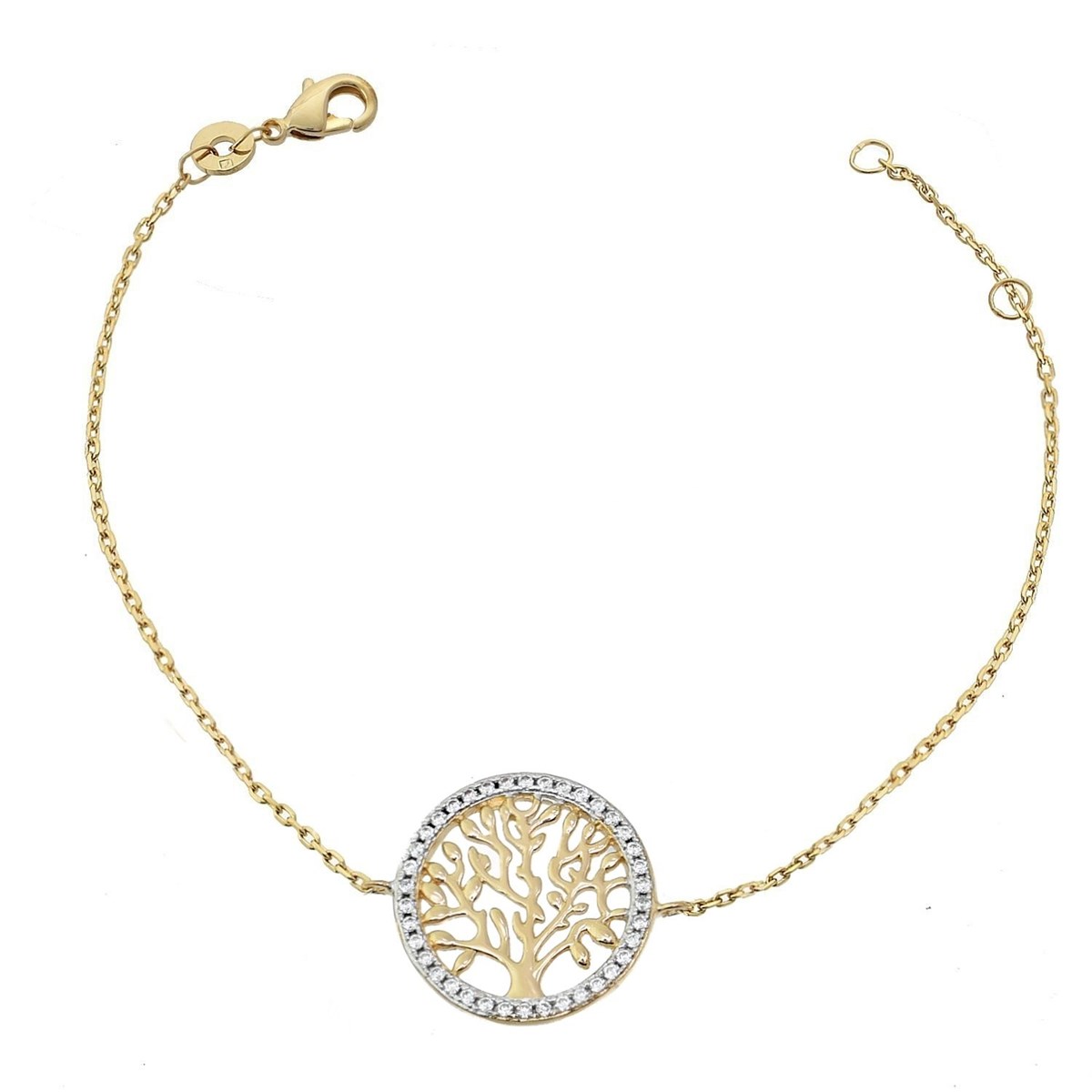 Bracelet arbre de vie cercle serti d'oxydes de zirconium Plaqué OR 750 3 microns 2 tons