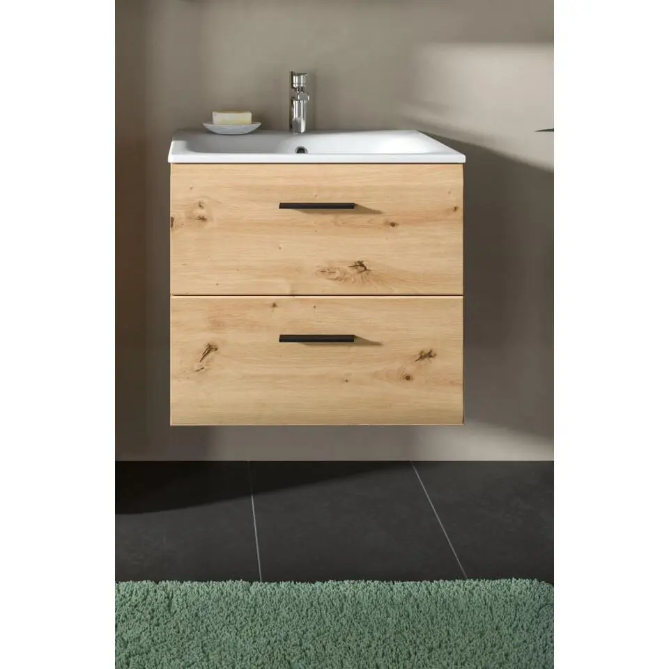 Hioshop Ice wastafel inclusief was 2 lades eiken decor