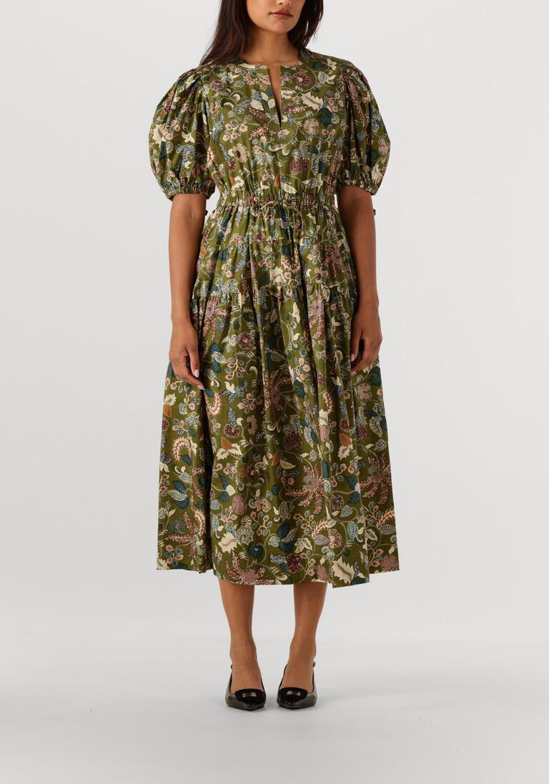 groene ulla johnson midi jurk adriana short sleeve midi dress