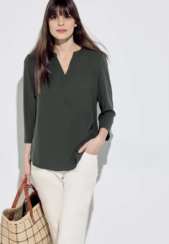 Materialmix Bluse - strong khaki