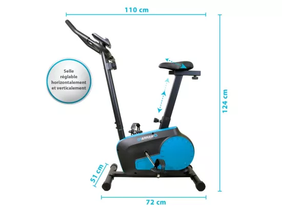 Vélo d'appartement TEMPO Roue d'inertie 3kg - 8 niveaux de résistance, Capteurs Pouls, Ecran d'entraînement, Réglable