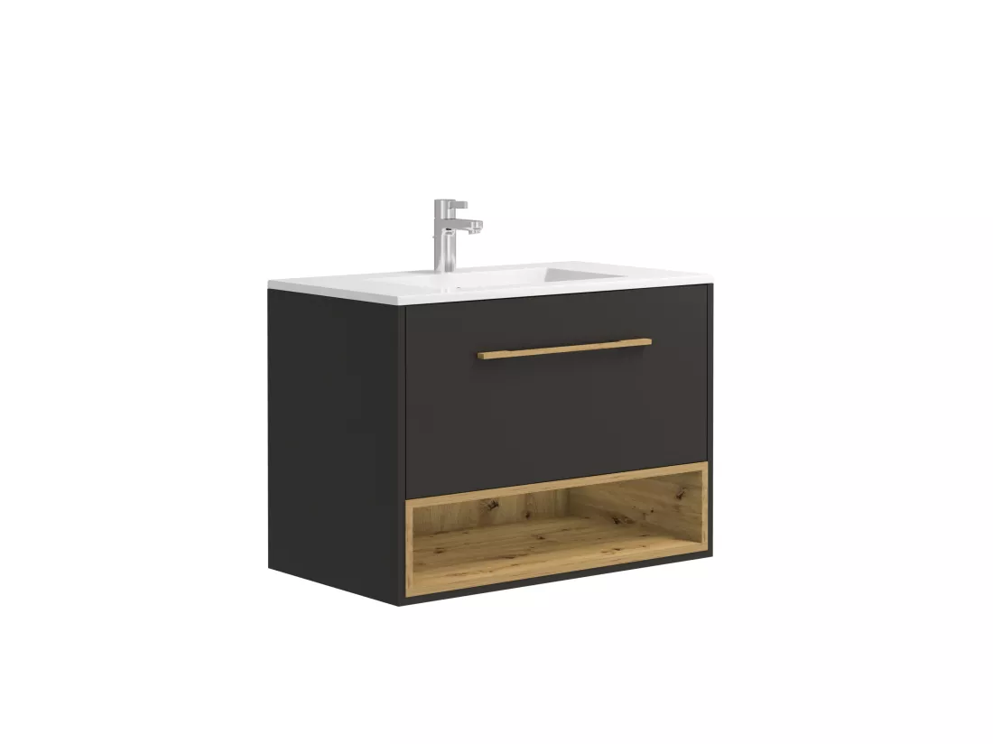 Meuble de salle de bain suspendu anthracite avec vasque à encastrer et armoire de toilette - 80 cm - YANGRA