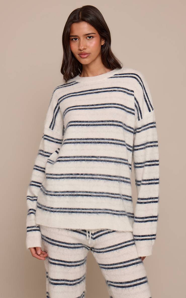 Bleu Clair T-shirt Oversize Rayé Aurora Brossé Tall