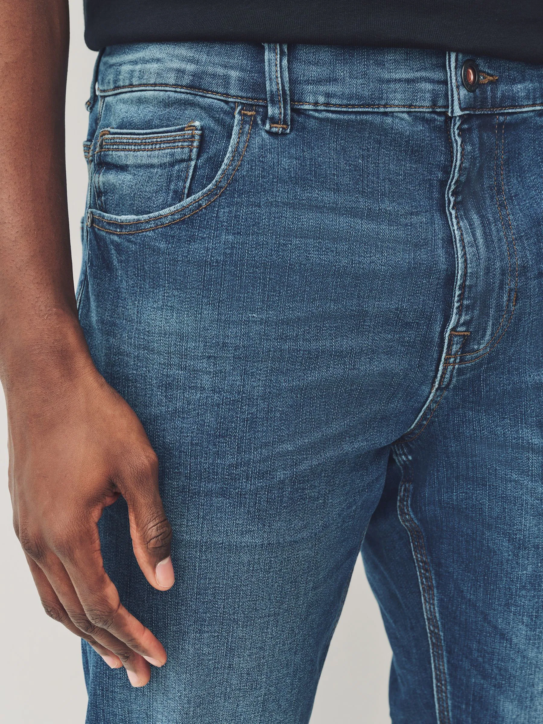 Mediumblauw - Slim Fit - Authentieke stretch denim jeans