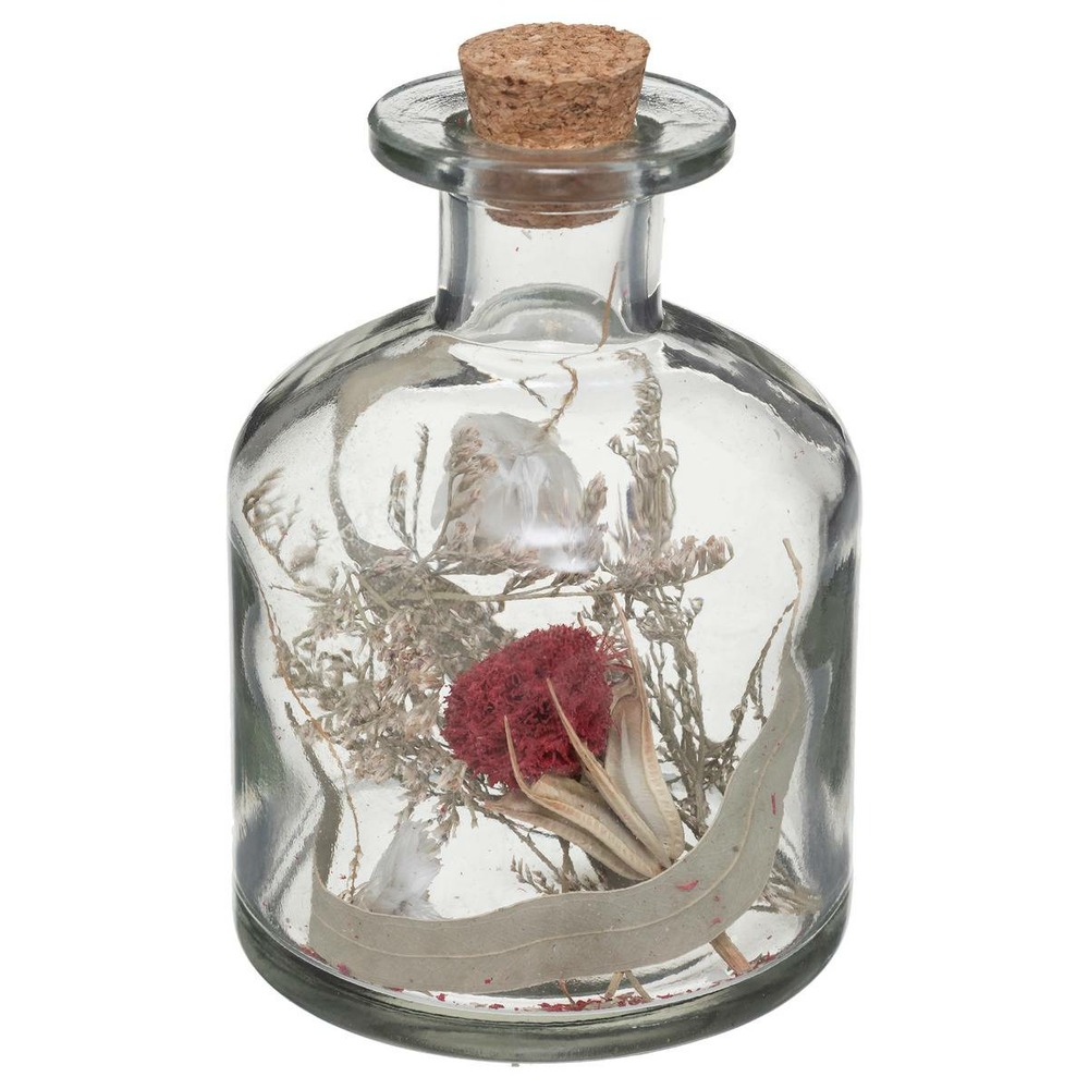 Fleurs séchées dans bouteille en verre d 8 x h 11 cm