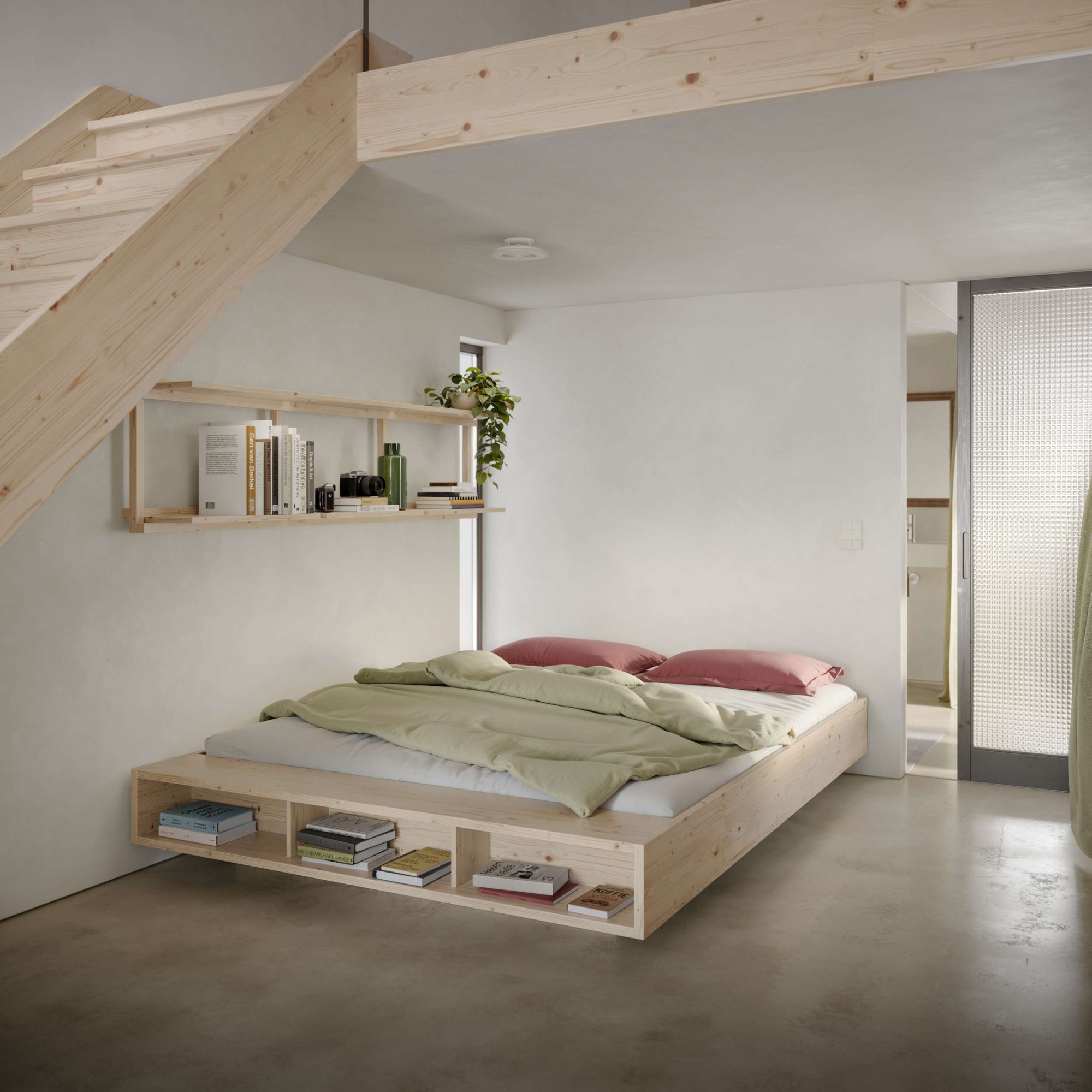Karup Design Stauraumbett »Merge Bed Bettgestell m. integrierter Bank m. Stauraum, mehrere Grössen« inkl. Lattenrost, excl. Matratze, FSC®-zertifiziertes Massivholz