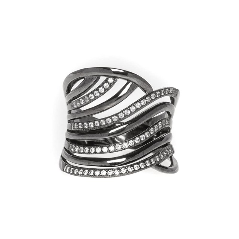 Bague Argent Noir Effluve Sertie Blanc