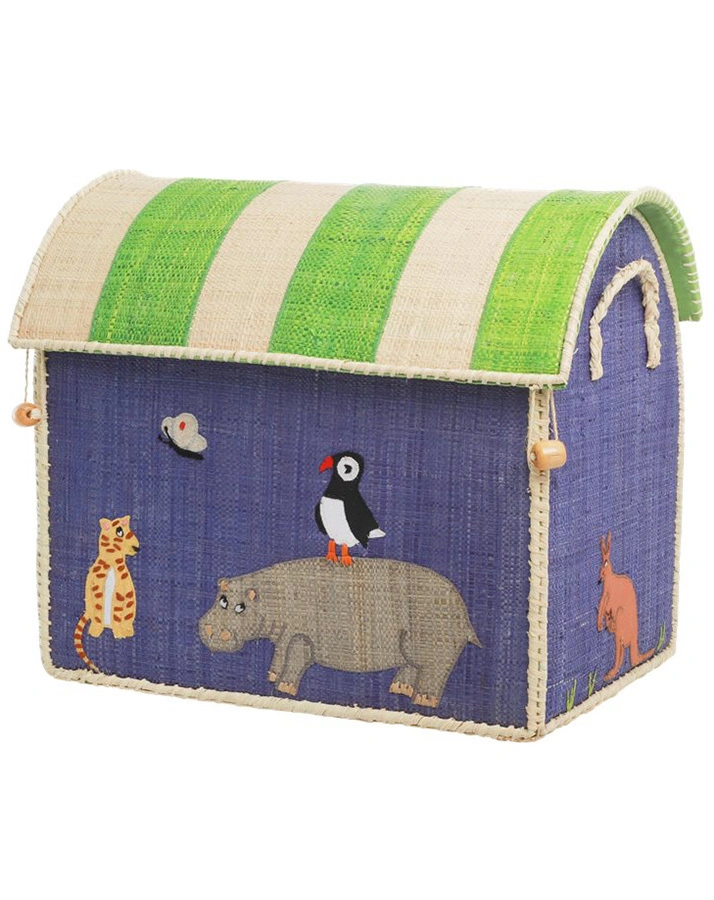 Bast-Spielzeugkiste ANIMALS SMALL (36x31x25) in blau