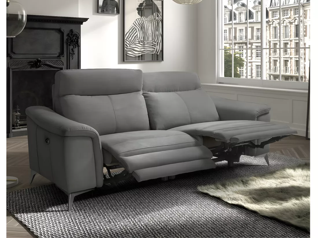 Canapé de relaxation électrique microfibre Kuiza-Couleur Beige clair-2 places fixe