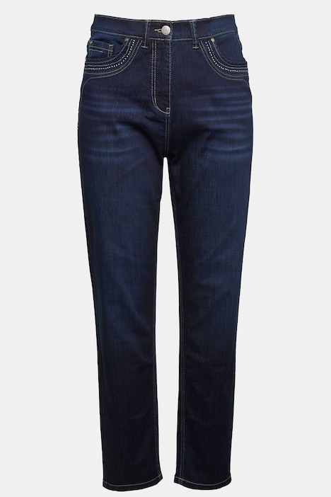 Mom-Jeans, weites Bein, Ziernieten, Komfortbund