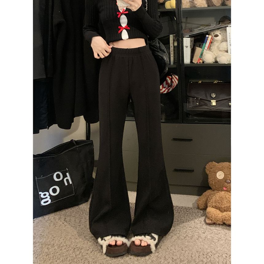 Trendycas - Elastische taille, effen fleecegevoerde, uitlopende broek