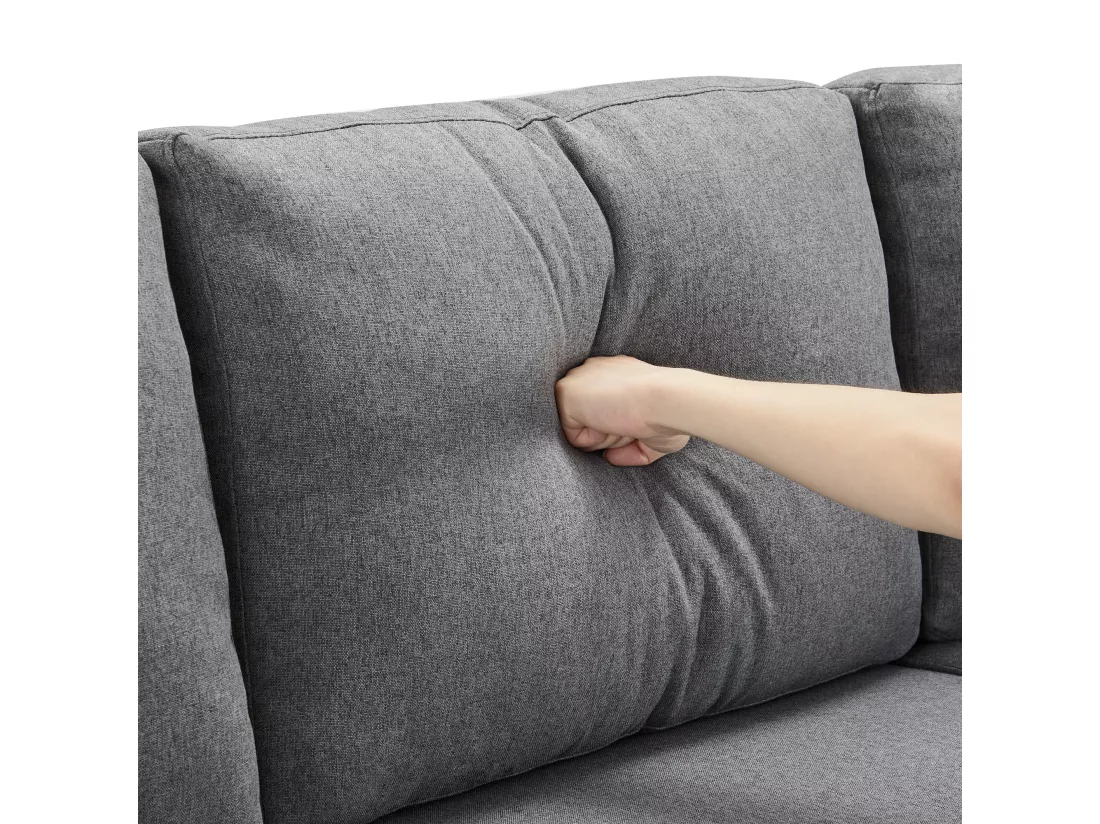 Canapé 3 places convertible en tissu lin - avec rangement et poches latérales - Gris