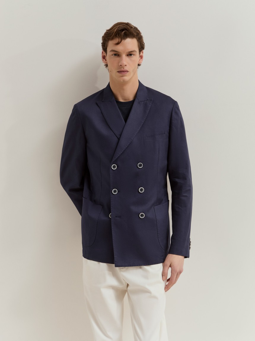 Blazer de trespasse mistura algodão e linho