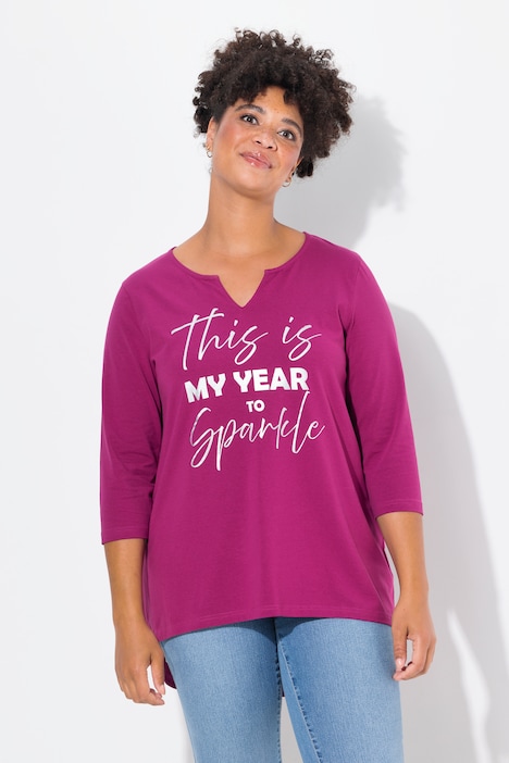 T-Shirt, A-Linie, Statement-Druck, 3/4-Ärmel