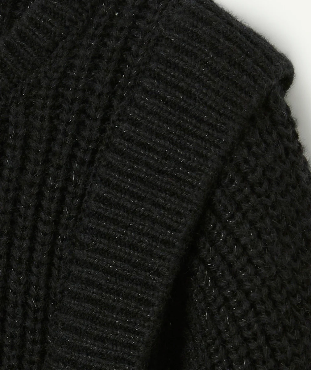 PULL FILLE EN FIBRES RECYCLÉES NOIR AVEC DÉTAILS BRILLANTS