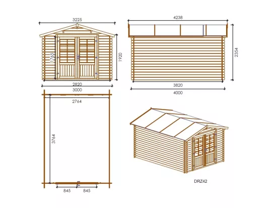 Abri de jardin en bois - 12m2 - 3x4m - Ep. 28mm - Couleur: naturel - DOM430 - ALTANKA