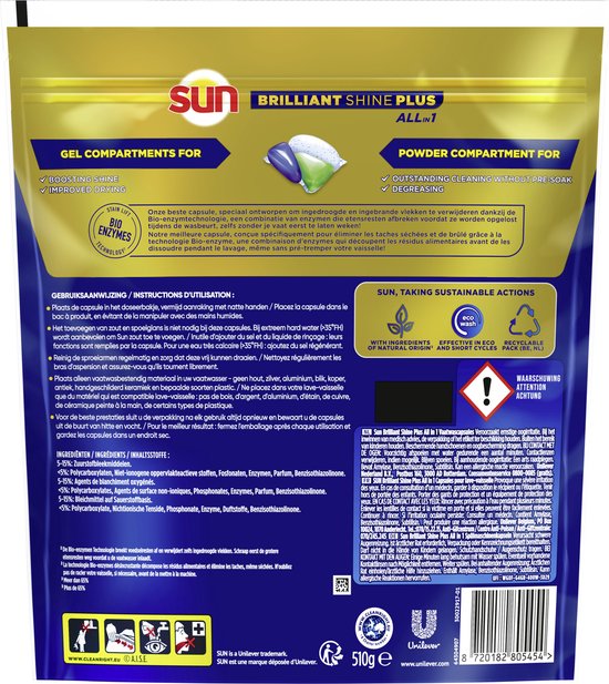Sun Vaatwascapsules Brilliant Shine All-In-1 (34 stuks)