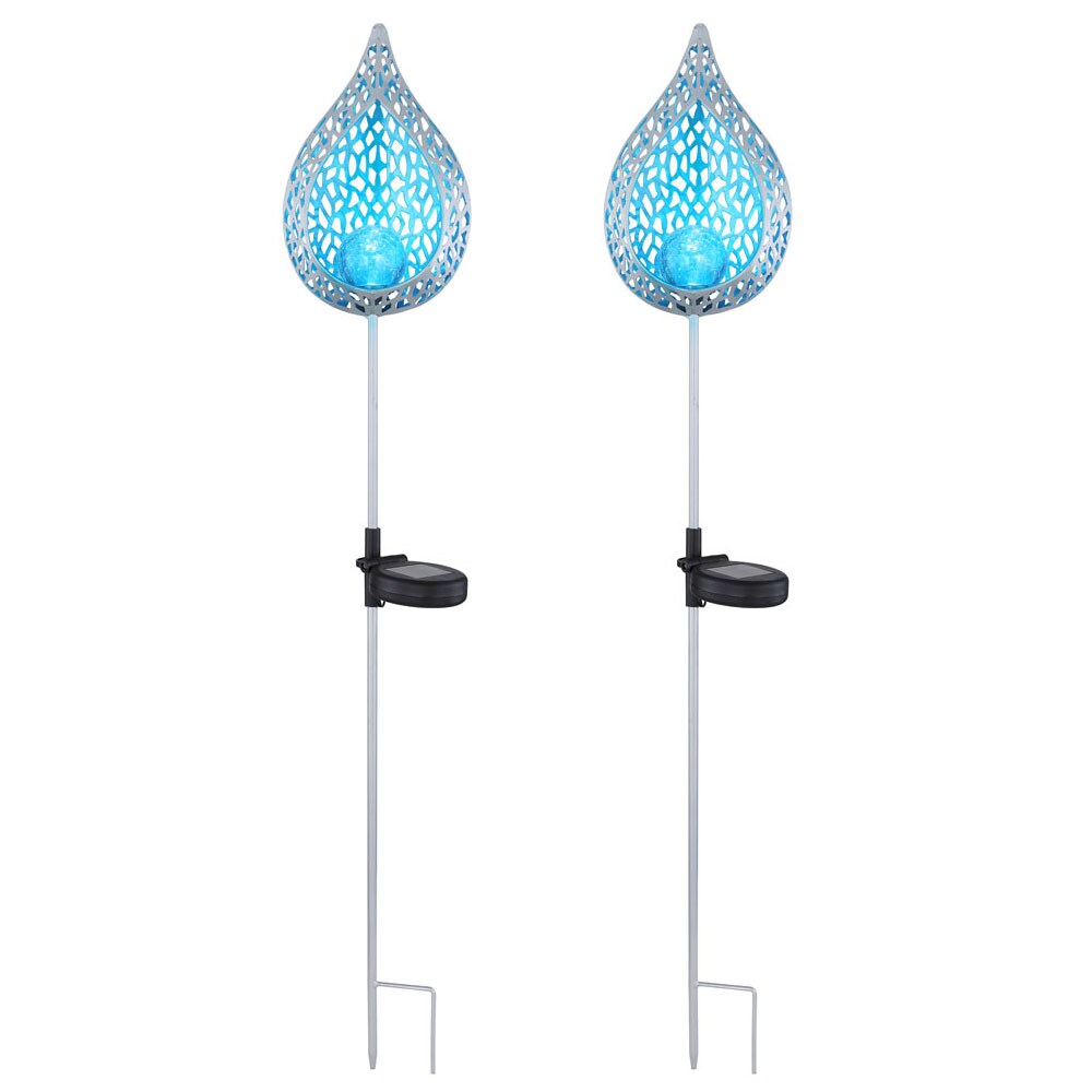 2x LED Solarleuchte, Flammen-Design, Erdspieß, blau, H 90 cm