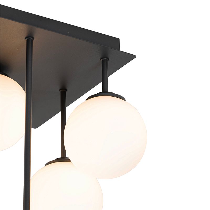 Moderne plafondlamp zwart met opaal glas 9-lichts  - Athens