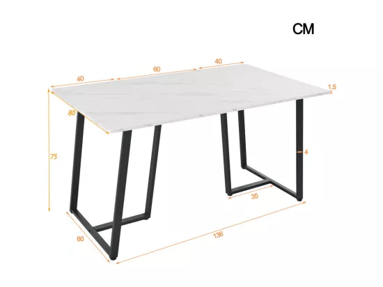 Table à manger 140x80 cm - structure en métal - placage à motif de marbre - Blanc & Noir