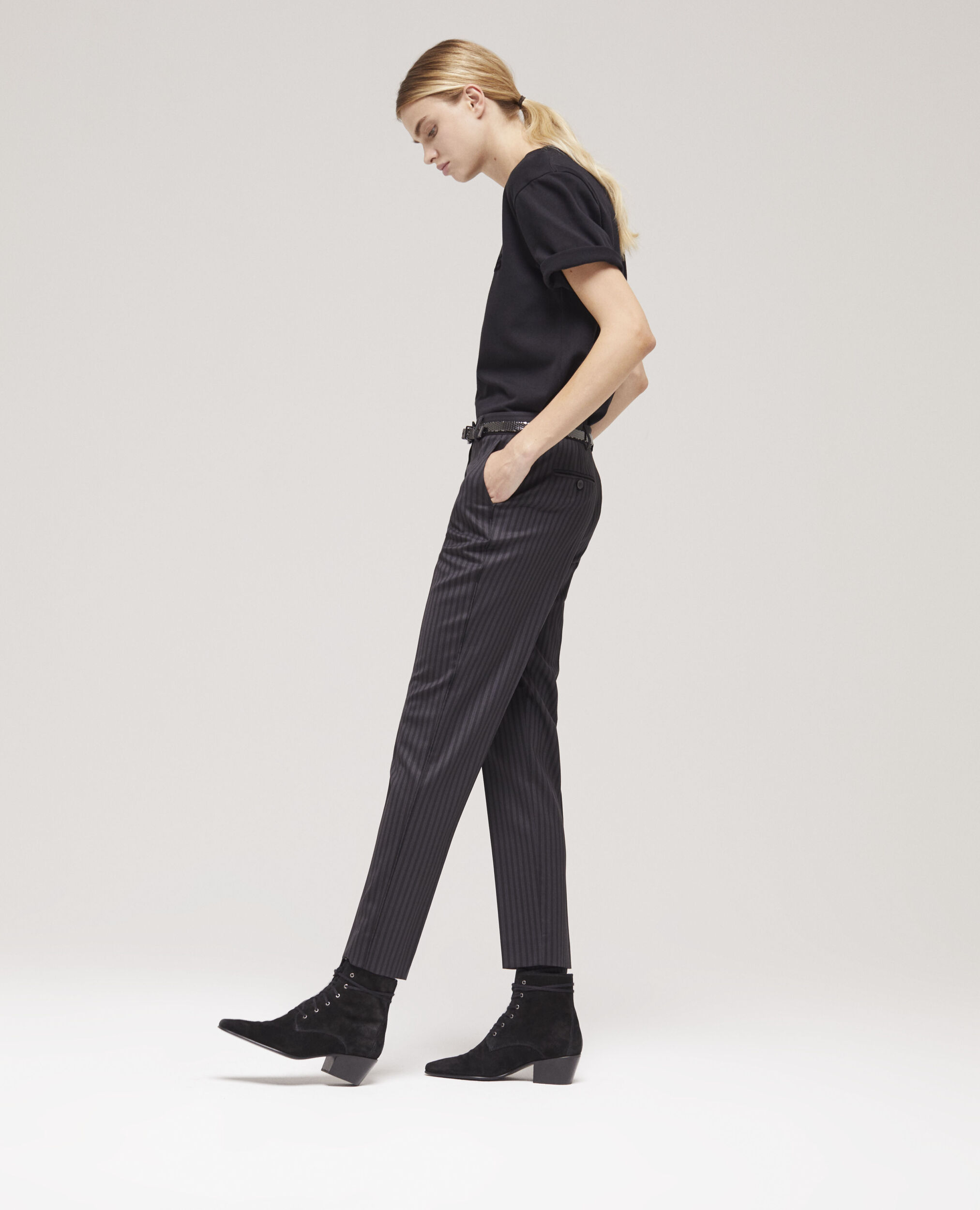 Pantalon de costume en laine rayé