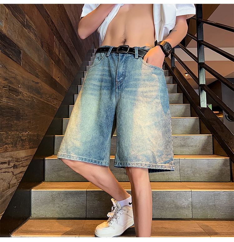emeisa - Gewassen denimshort met middelhoge taille