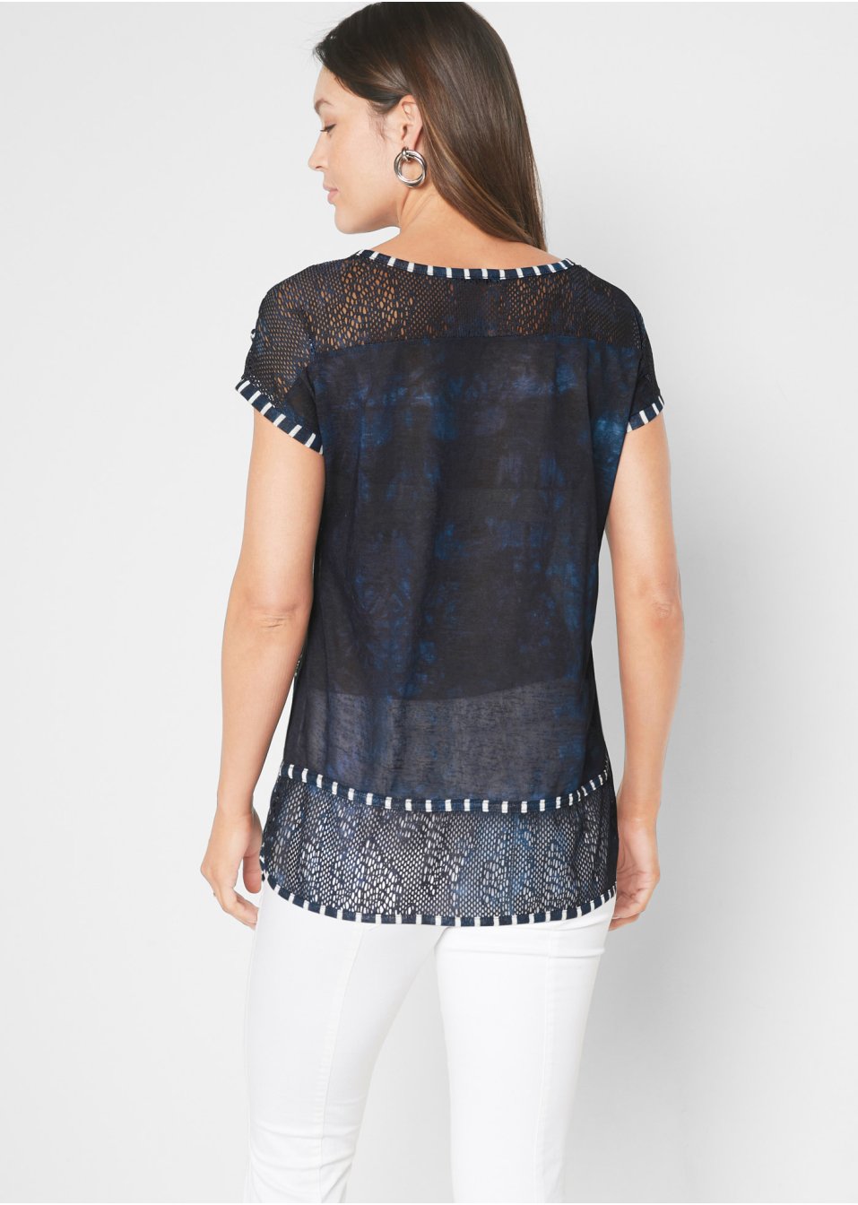 T-shirt imprimé batik avec petites pierres