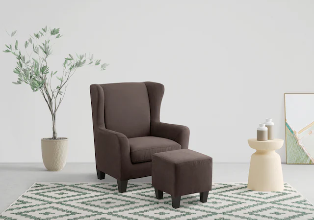 Home affaire Ohrensessel »Chilly, Sessel mit Hocker« Set, bestehend aus Sessel und Hocker, 2 Stk. tlg. in Cord und Microfaser-Bezug, Unser Dauertiefpreis