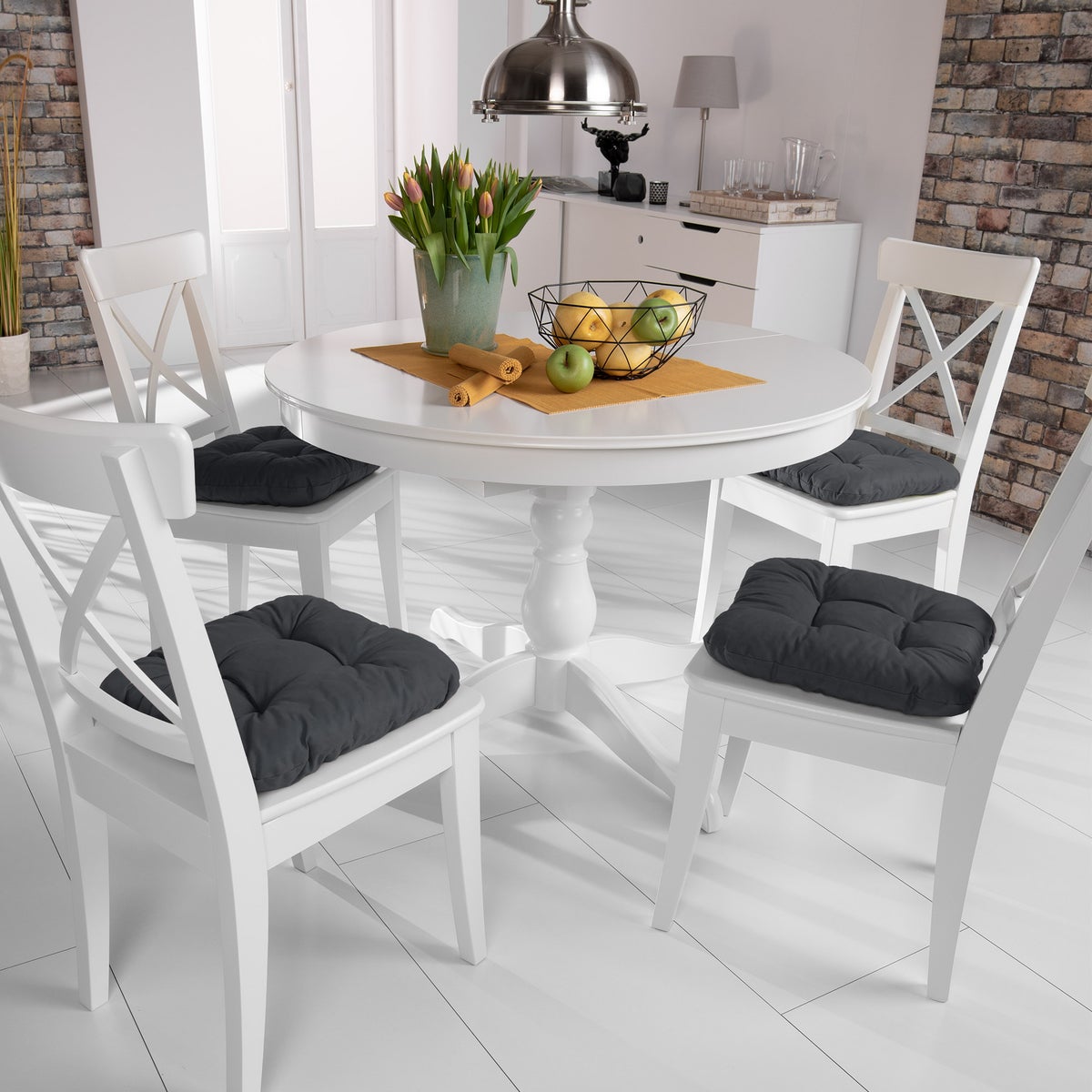 Beautissu Lisa stoelkussen 40x40x8cm antraciet (4 stuks)