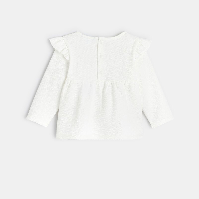 Blouse unie tissu gaufré à volants blanche bébé fille Blanc