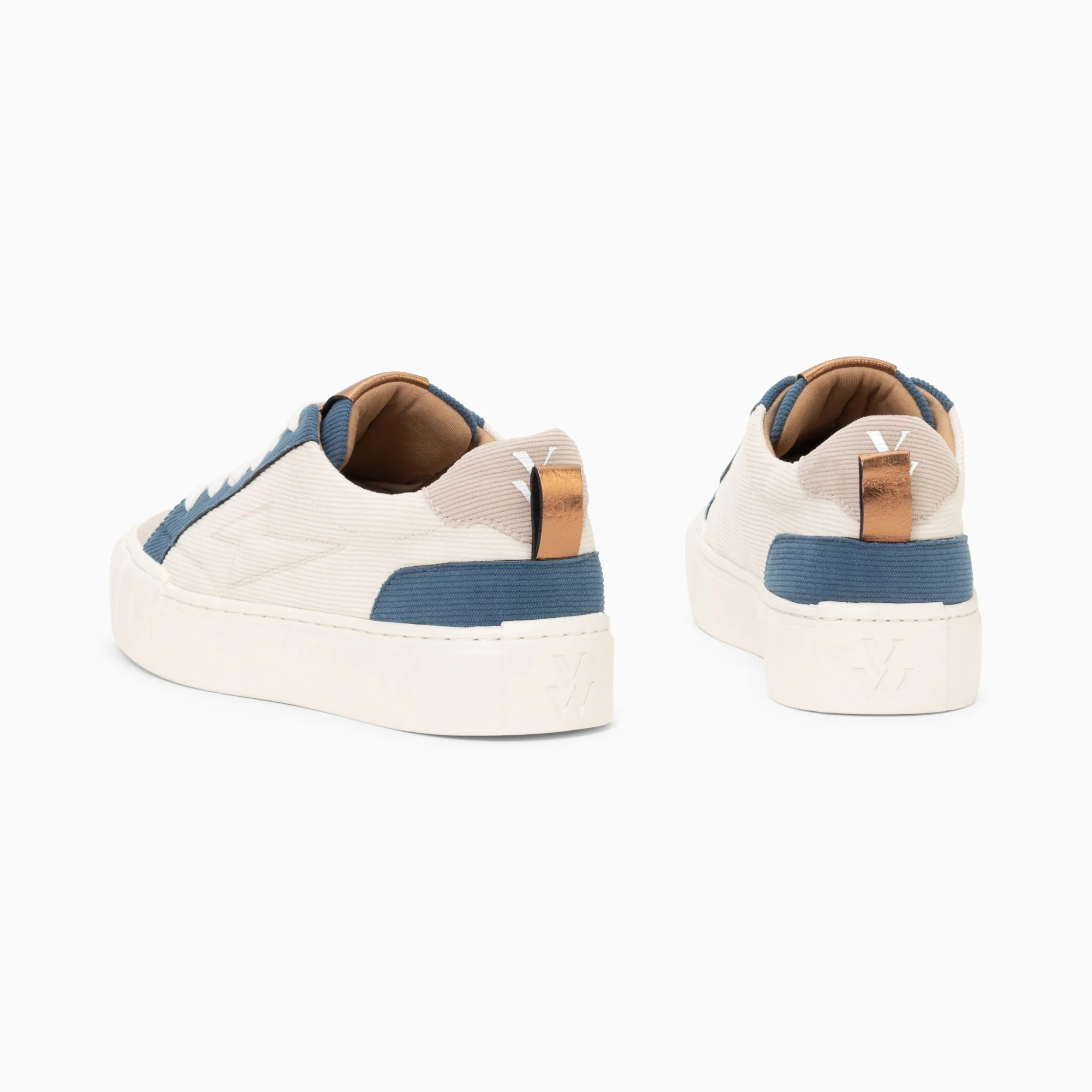 Sneakers-Baskets Fara côtelées beige et bleu à lacets