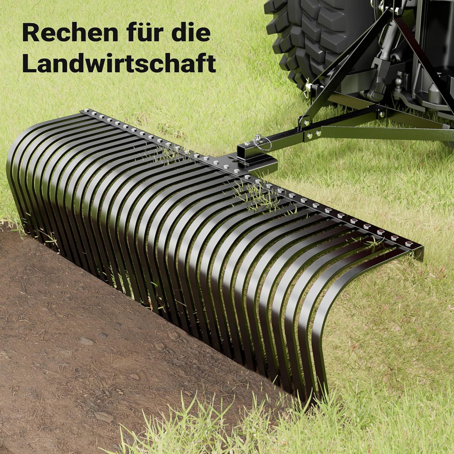 Wiltec Rasentraktor Heuharke mit 152 cm Arbeitsbreite, Heurechen mit 32 Harkenzinken, Rechen mit 3-Punkt-Aufstecksystem mit 360° Drehung