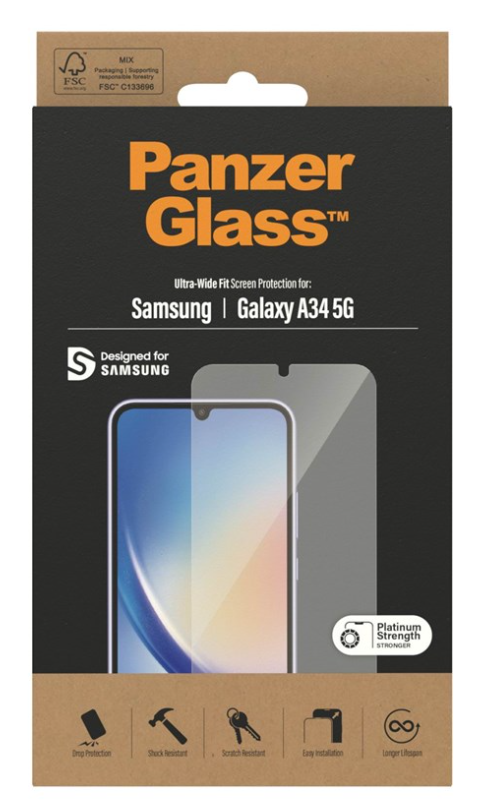 Samsung Galaxy A34 5G Antibakterielles Ultra Wide Fit Panzer Glas Displayschutz Case Friendly (7327)