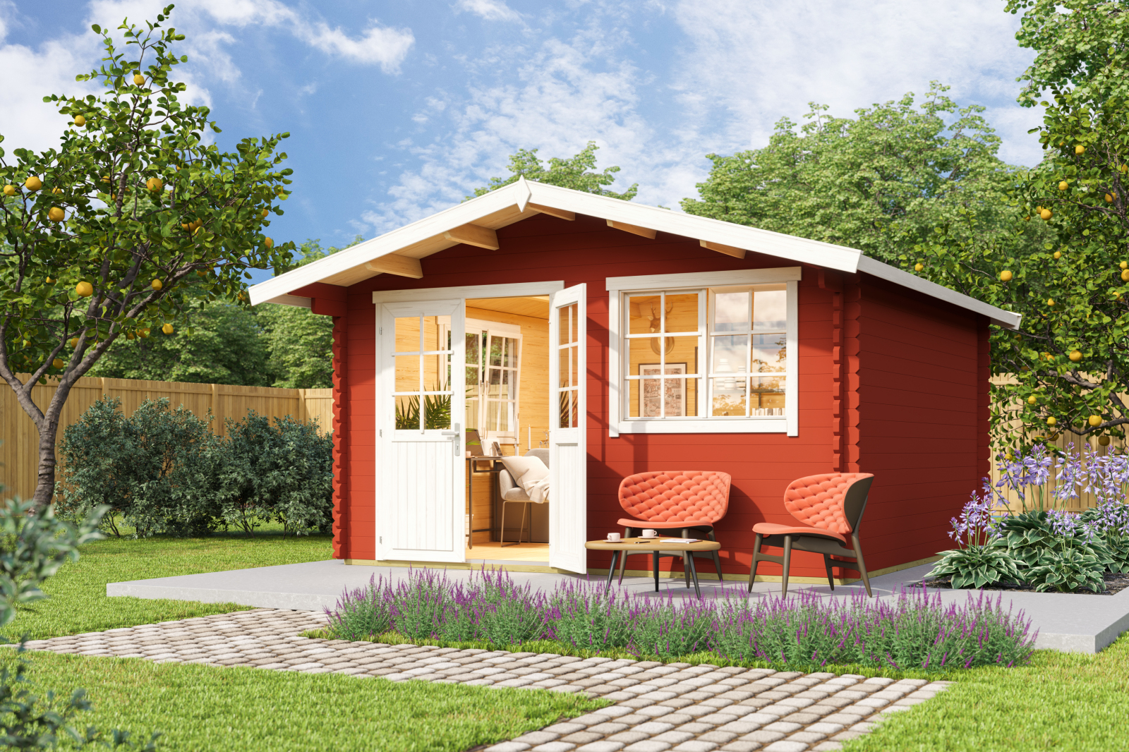 Gartenhaus NORDERNEY 3 - schwedenrot - Fichte masiv - 390x390 cm