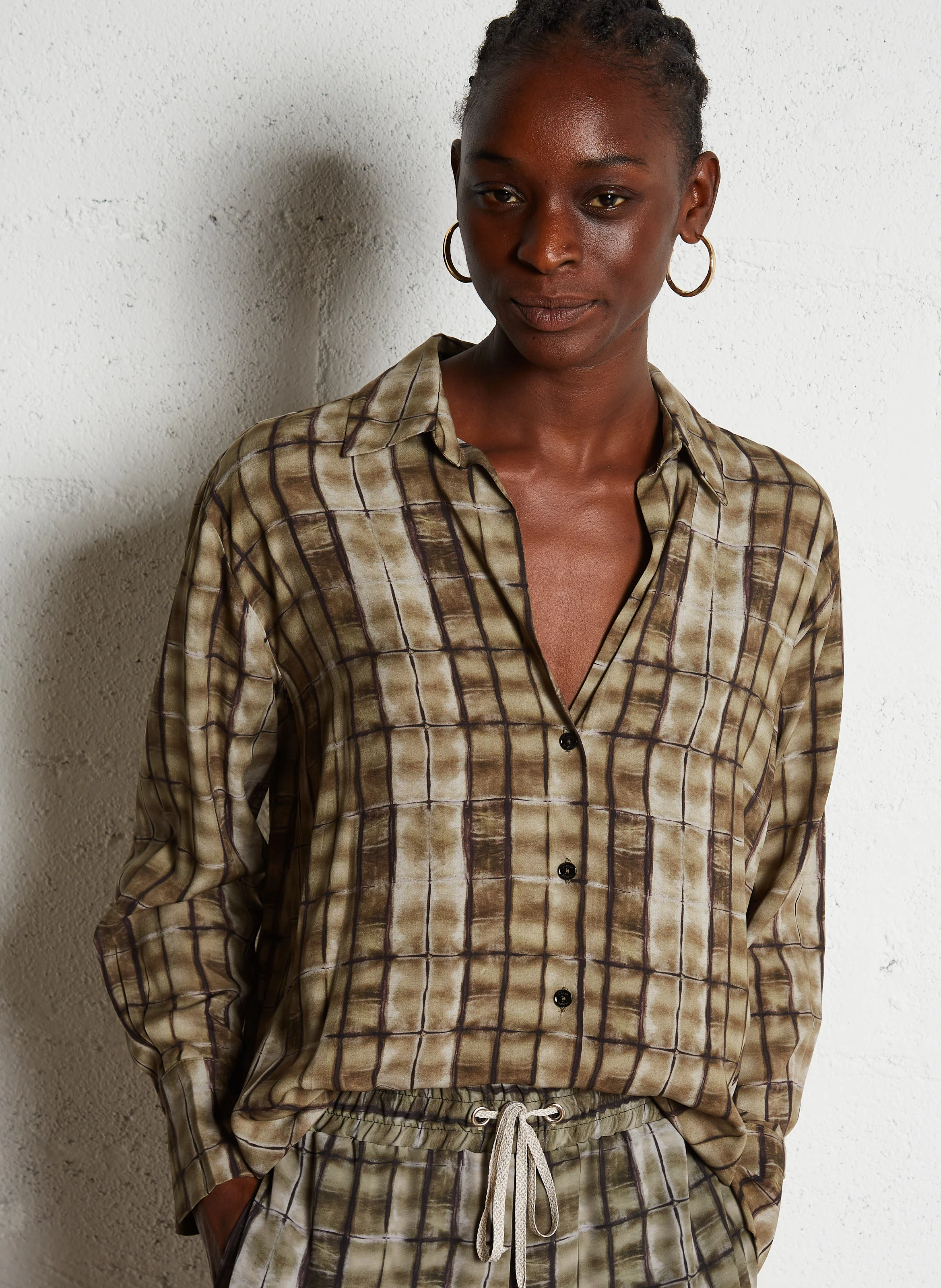 Chemise col classique à carreaux | Vert