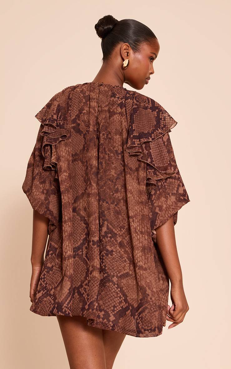 Marron Robe Ample À Volants Imprimé Synthétique
