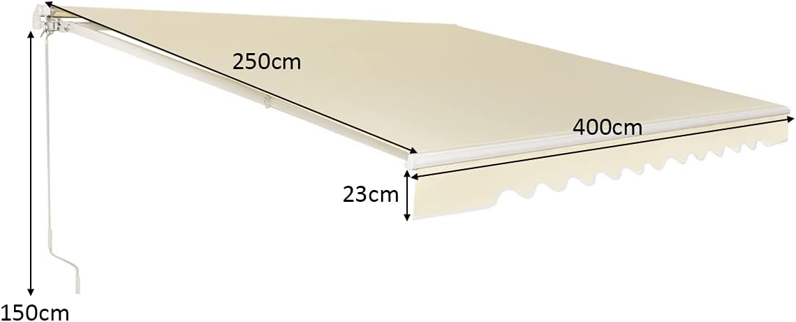 DREAMADE Markise mit Handkurbel, Gelenkarmmarkise UV-beständig, Sonnenmarkise aus Metall & Polyester, 5 °-35 ° Einstellbarer Winkel, für Garten, Balkon, Restaurant (Beige, 400x250cm)