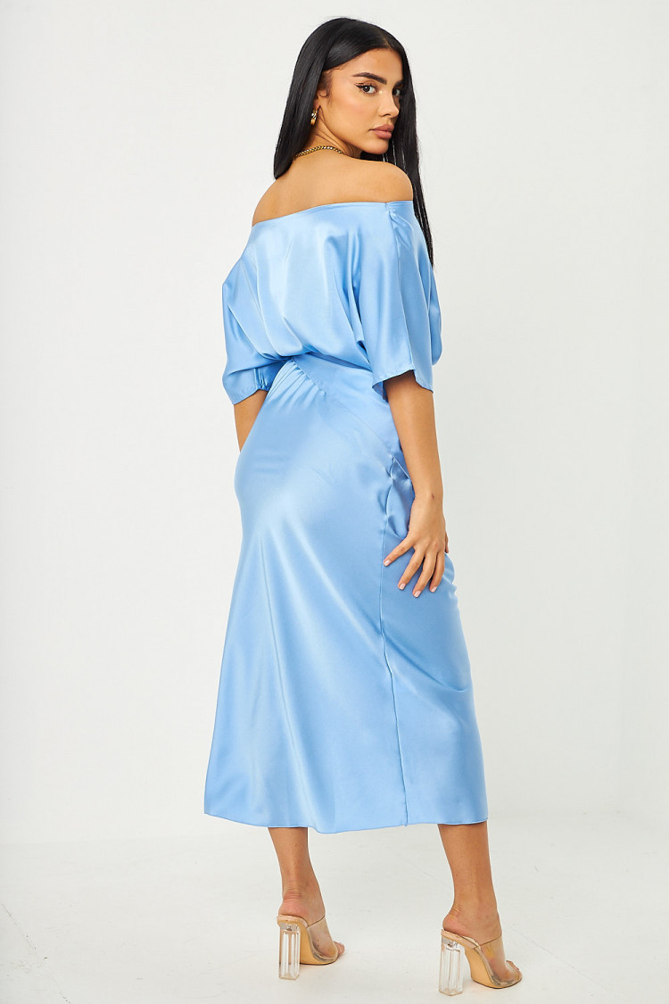 Robe satinée à nouer bleue
