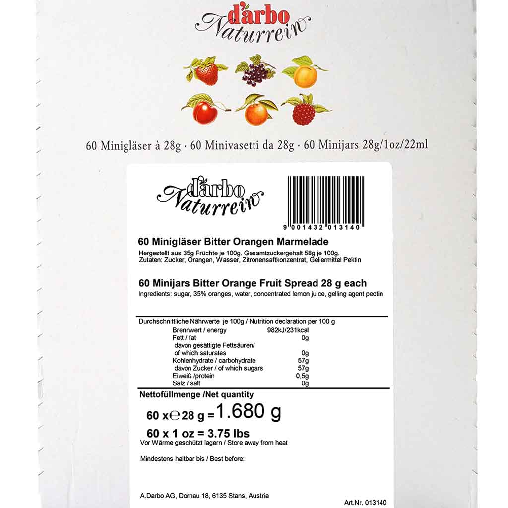 Darbo Naturrein Marmelade bittere Orangen 60x28g=1680g MHD:1.10.26