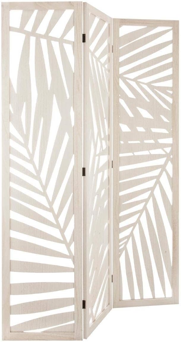 Atmosphera - Paravent Feuille - Holz - weiß H 170 cm - Weiß KP9150603