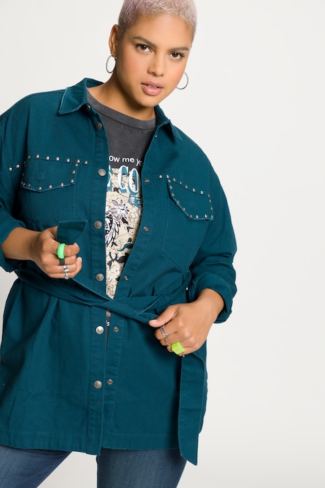 Hemdbluse, oversized, Color Denim, Zier Nieten
