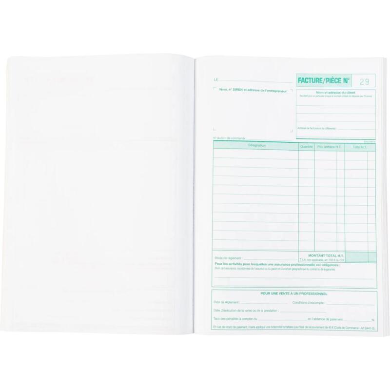 Manifold factures micro-entrepreneur Exacompta 13293E autocopiant 21 x 14,8 cm 50 pages 2 exemplaires