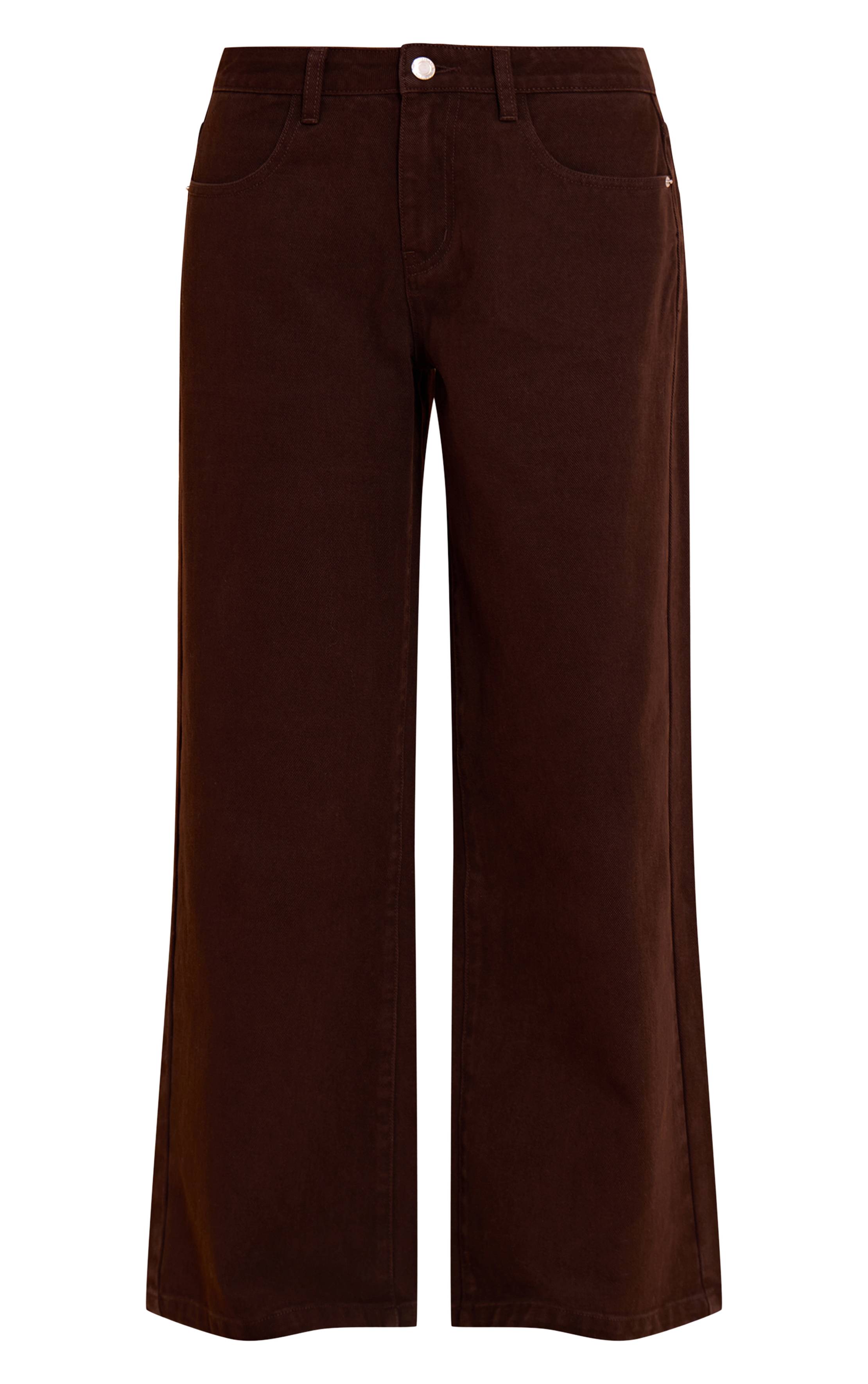 Chocolate Brown Jean Large Taille Mi-haute