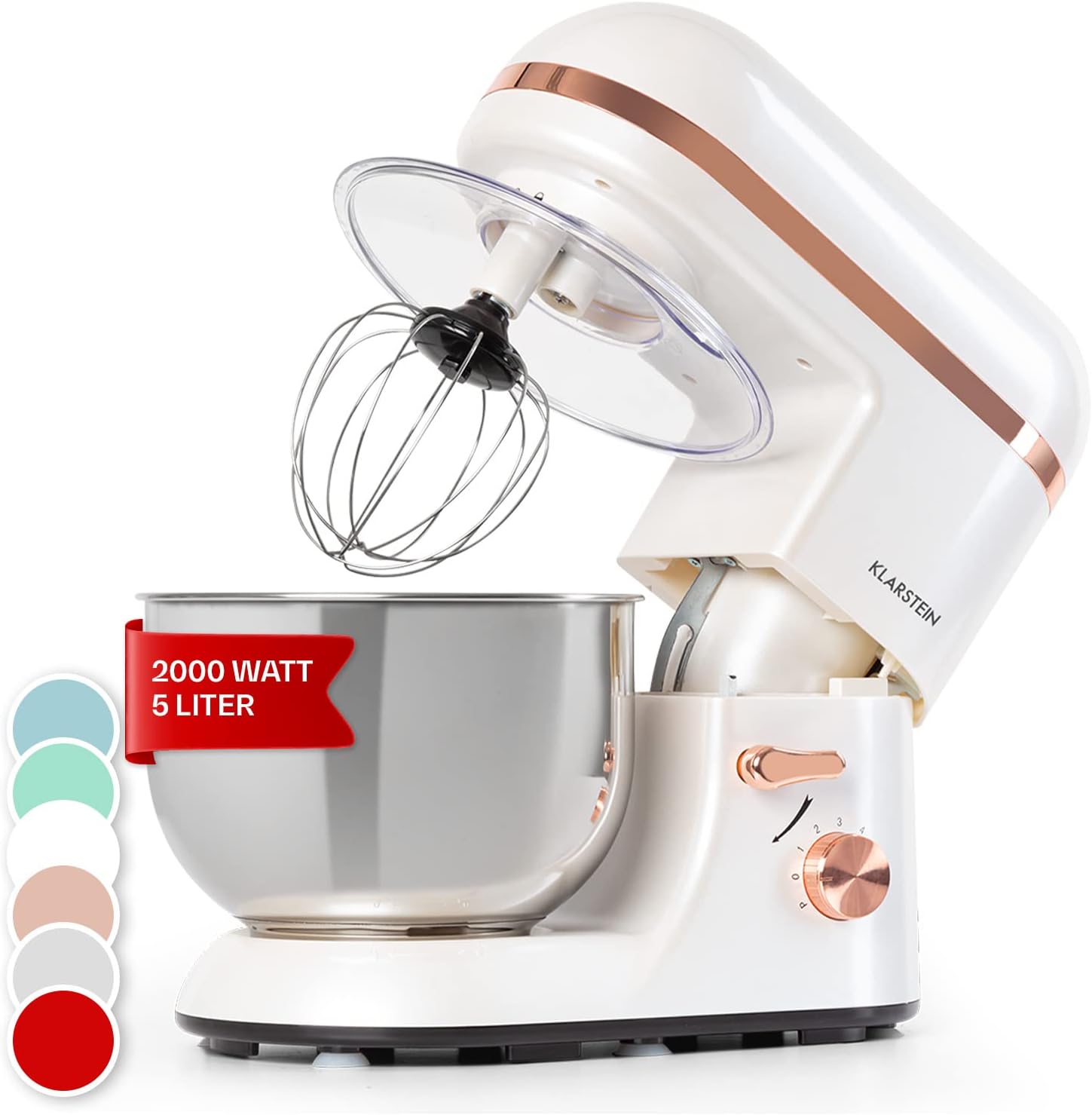 Klarstein Küchenmaschine Mit 5L Schüssel - 1800W Profi Knetmaschine Mit Knethaken Und Schneebesen - 6 Stufen Universal Teigmaschine Zum Rühren, Kneten Und Aufschlagen