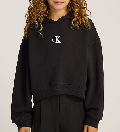 Calvin Klein Kapuzenpullover - Logo Boxy Fit - Schwarz