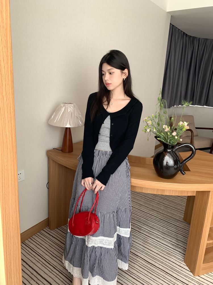 Beem - Hoge taille geruite maxi A-lijn rok